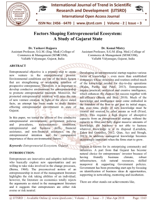 Factors Shaping Entrepreneurial Ecosystem A Study of Gujarat State