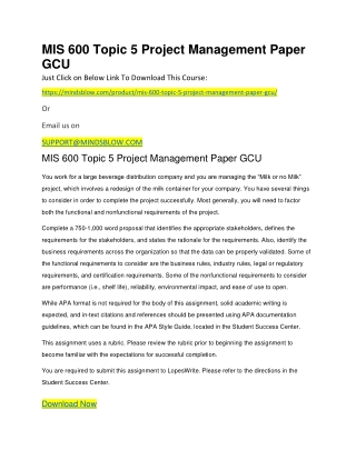 MIS 600 Topic 5 Project Management Paper GCU