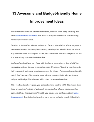 13 Awesome and Budget-friendly Home Improvement Ideas