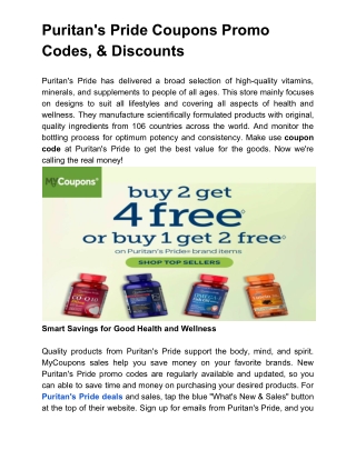 Puritan's Pride Coupons Promo Codes, & Discounts