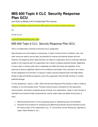 MIS 600 Topic 6 CLC  Security Response Plan GCU