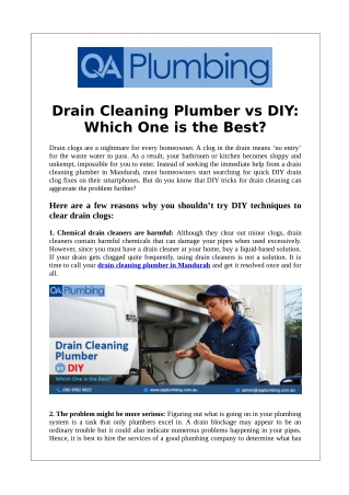 Drain Cleaning Plumber vs DIY: Which One is the Best?