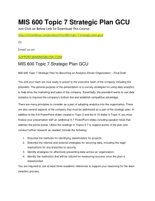 MIS 600 Topic 7 Strategic Plan GCU