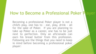 How to Become a Professional Poker Player​