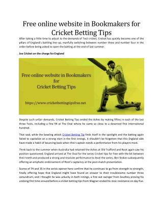 Free online website in Bookmakers for Cricket Betting Tips