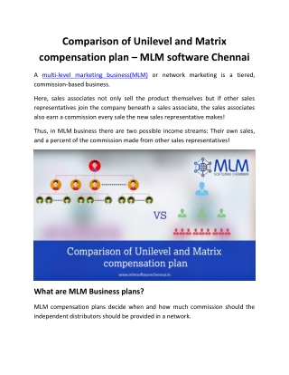 Comparison of Unilevel and Matrix compensation plan – MLM software Chennai