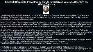 Earmark Corporate Philanthropy Funds for Disabled Veterans Charities on GivingTuesday