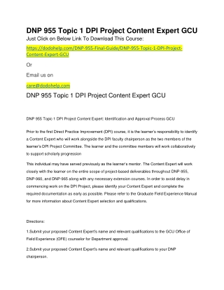 DNP 955 Topic 1 DPI Project Content Expert GCU