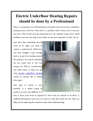 Electric Underfloor Heating Repairs should be done by a Professional