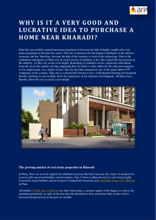 WHY IS IT A VERY GOOD AND LUCRATIVE IDEA TO PURCHASE A HOME NEAR KHARADI - ARP