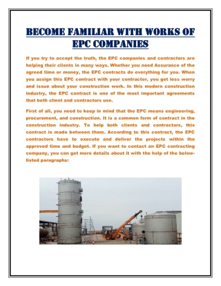 Become familiar with works of EPC companies