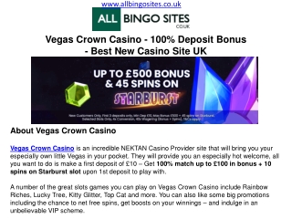 Vegas Crown Casino - 100% Deposit Bonus - Best New Casino Site UK