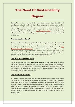 The Need Of Sustainability Degree - PDF