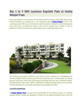 Buy 1 to 3 BHK Luxurious Exquisite Flats at Godrej Manjari Pune