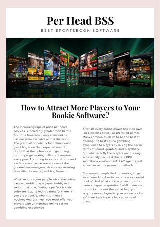 Per Head BSS: How to Attract More Players to Your Bookie Software?