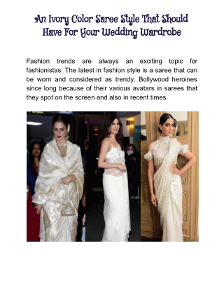 Designer Ivory Color Sarees for Wedding 2020