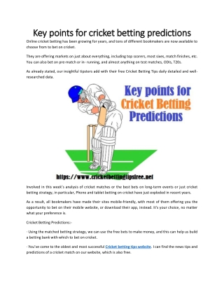 Key points for cricket betting predictions
