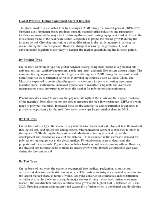Global Polymer Testing Equipment Market Size, Trends & Analysis – Forecasts to 2026