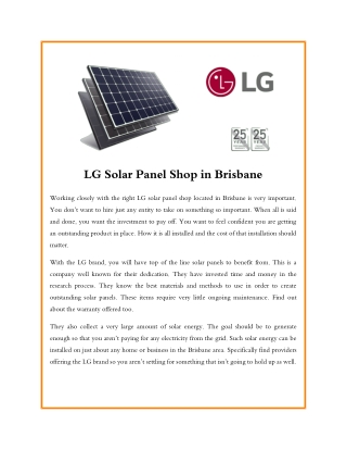 LG Solar Panel Shop in Brisbane