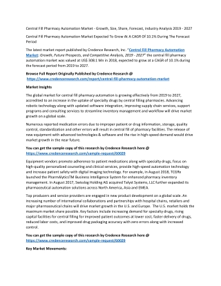 Central Fill Pharmacy Automation Market - Growth, Size, Share, Forecast, industry Analysis 2019 - 2027