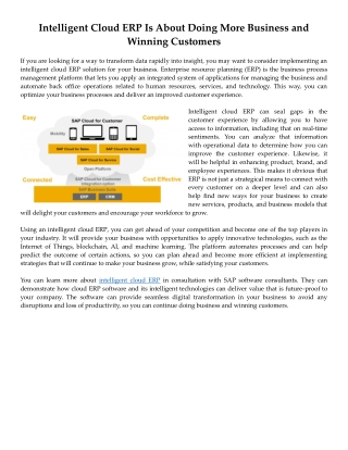 Intelligent Cloud ERP Is About Doing More Business and Winning Customers