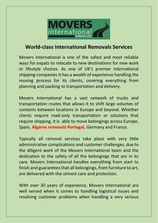 World-class International Removals Services