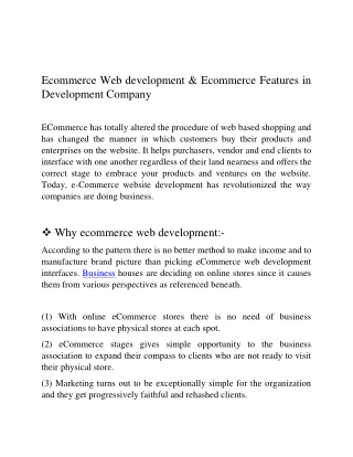 Ecommerce Web development & Ecommerce Features in development company