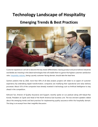 Technology landscape of Hospitality – emerging trends and best practices