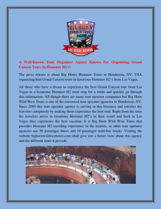 A Well-Known Tour Organizer Agency Known For Organizing Grand Canyon Tours In Hummer H2’s!