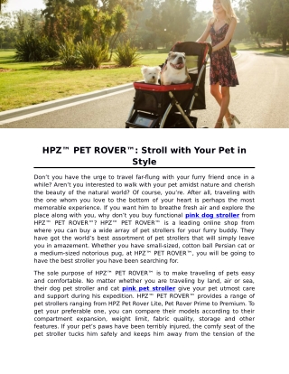 HPZ™ PET ROVER™: Stroll with Your Pet in Style