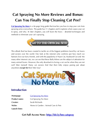 Cat Spraying No More Reviews and Bonus