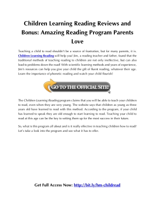 Children Learning Reading Reviews and Bonus