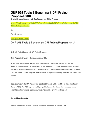 DNP 955 Topic 8 Benchmark DPI Project Proposal GCU