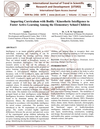 Imparting Curriculum with Bodily Kinesthetic Intelligence to Foster Active Learning Among the Elementary School Children