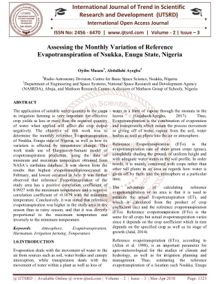 Assessing the Monthly Variation of Reference Evapotranspiration of Nsukka, Enugu State, Nigeria