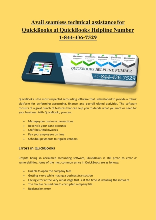 Avail seamless technical assistance for QuickBooks at QuickBooks Helpline Number 1-844-436-7529