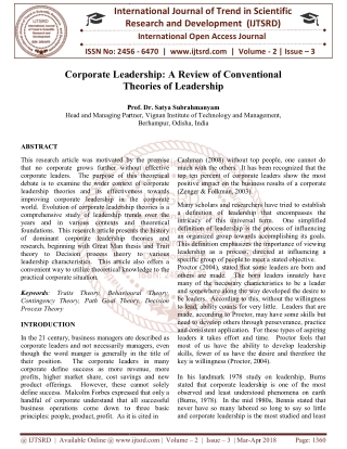 Corporate Leadership A Review of Conventional Theories of Leadership