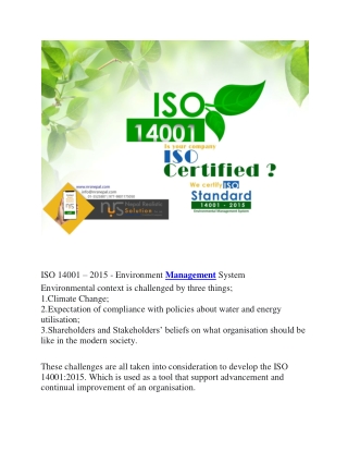 ISO 14001 – 2015 - Environment Management System