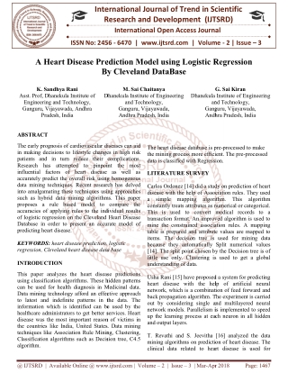 A Heart Disease Prediction Model using Logistic Regression By Cleveland DataBase