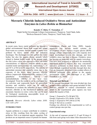 Mercuric Chloride Induced Oxidative Stress and Antioxidant Enzymes in Labeo Rohita as Biomarker