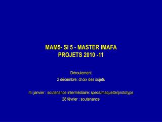 MAM5- SI 5 - MASTER IMAFA PROJETS 2010 -11