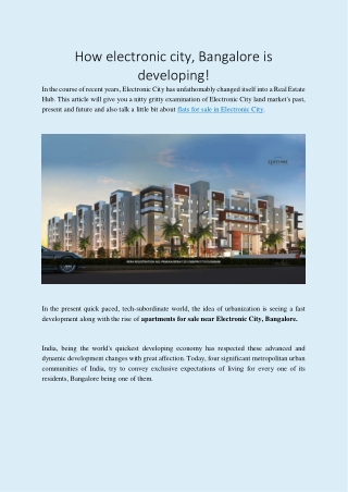 Flats in Electronic City  | Apartments for Sale Electronic City