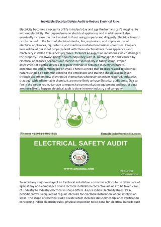 Inevitable Electrical Safety Audit to Reduce Electrical Risks