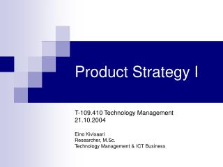 Product Strategy I