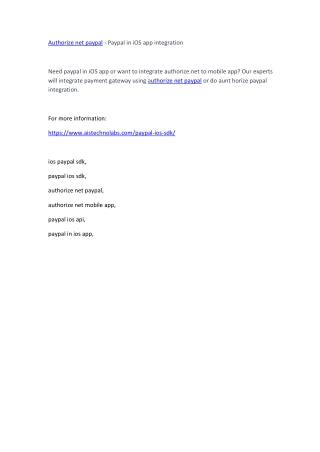 Authorize net paypal - Paypal in iOS app integration