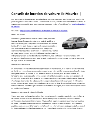 Conseils de location de voiture Ile Maurice |