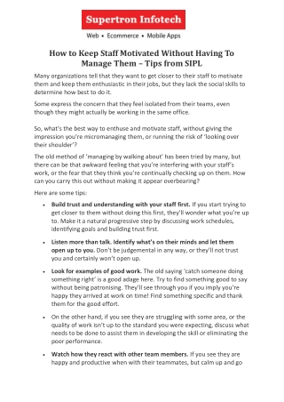 How to Keep Staff Motivated Without Having To Manage Them – Tips from SIPL
