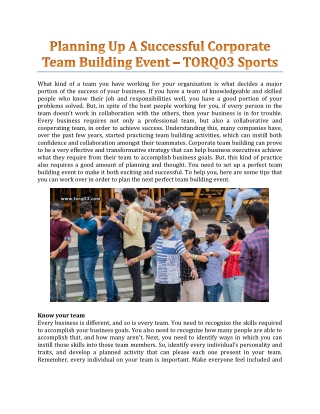 Planning Up A Successful Corporate Team Building Event - TORQ03 Sports