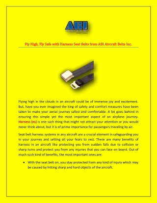 Fly High, Fly Safe with Harness Seat Belts from ABI Aircraft Belts Inc.