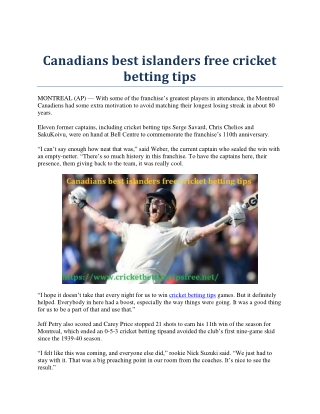 Canadians best islanders free cricket betting tips